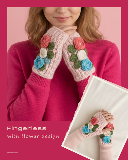 Fingerless Crochet Mittens with Simple Flower Design
