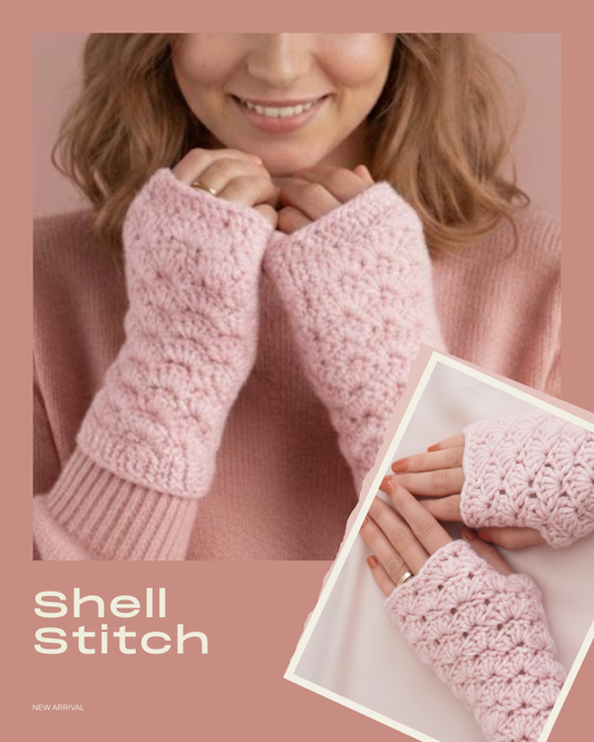 Shell Stitch Fingerless Crochet Mittens