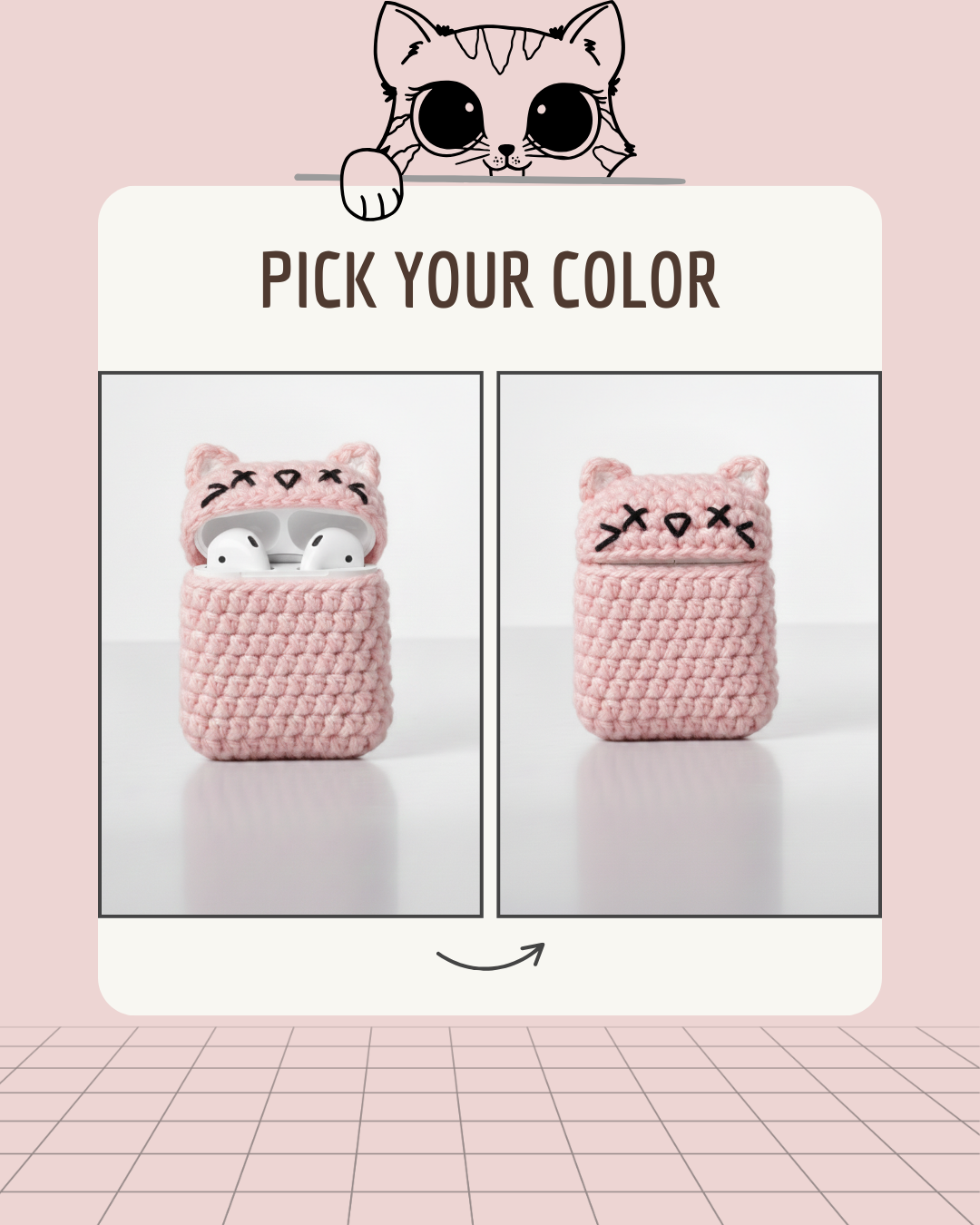Cat Design Crochet Earbud Case