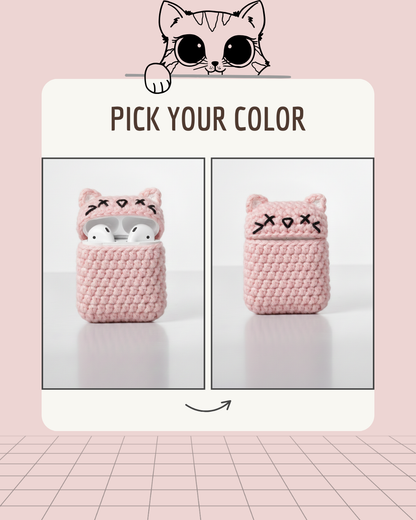 Cat Design Crochet Earbud Case