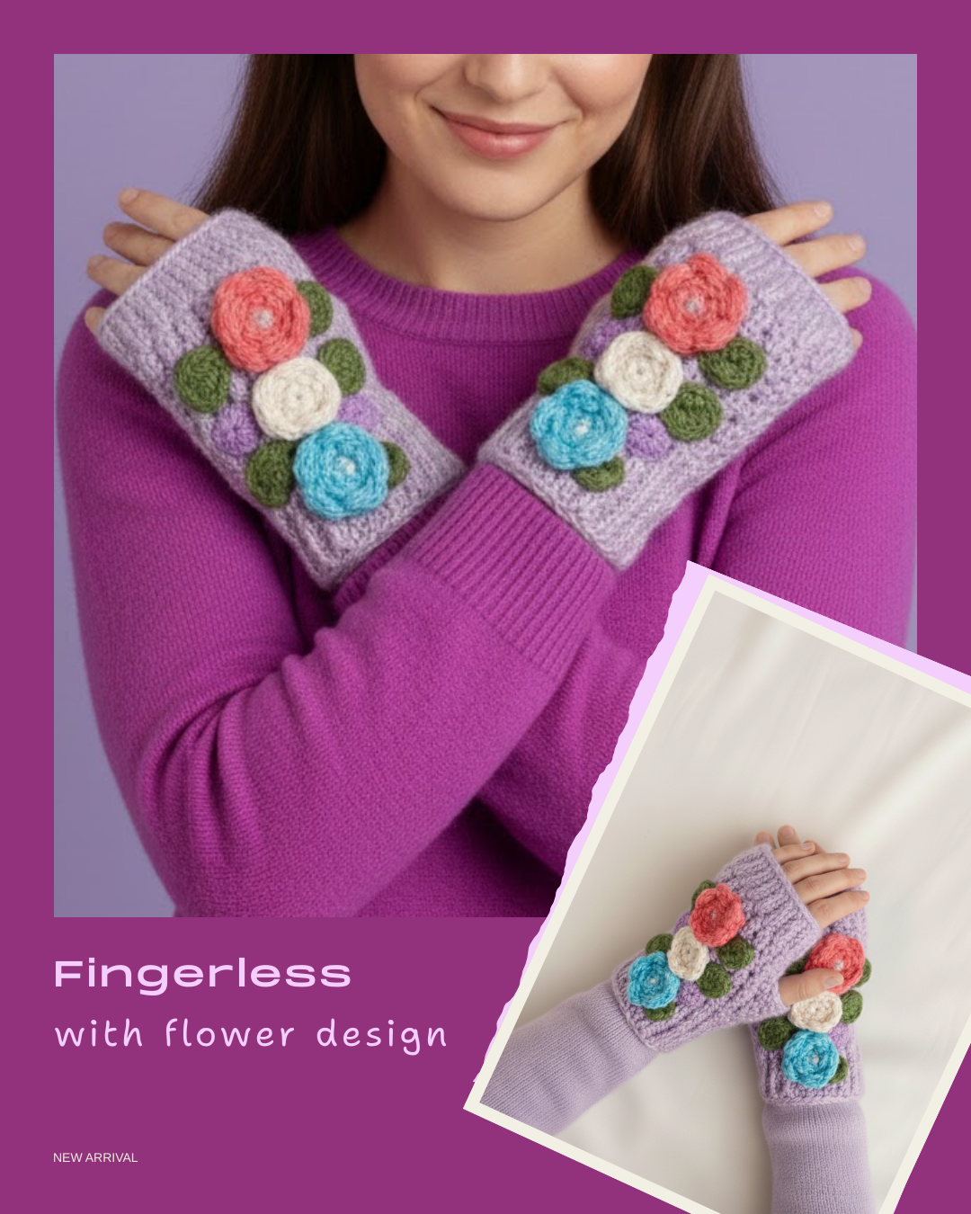 Fingerless Crochet Mittens with Simple Flower Design