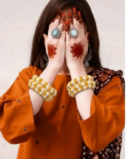 Yellow and White Color Crochet Gajras | Two Color Crochet Gajras