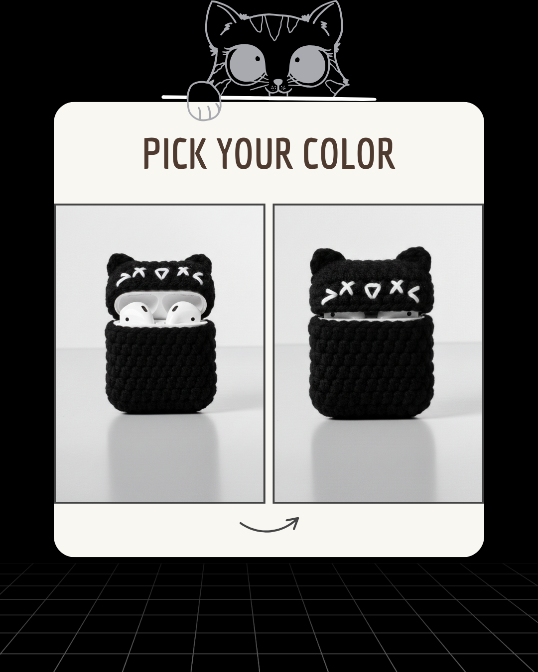 Cat Design Crochet Earbud Case