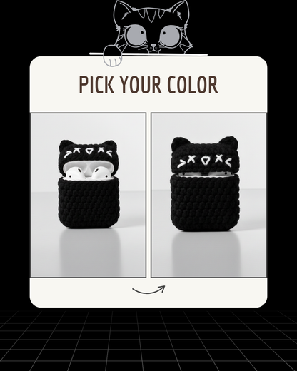 Cat Design Crochet Earbud Case