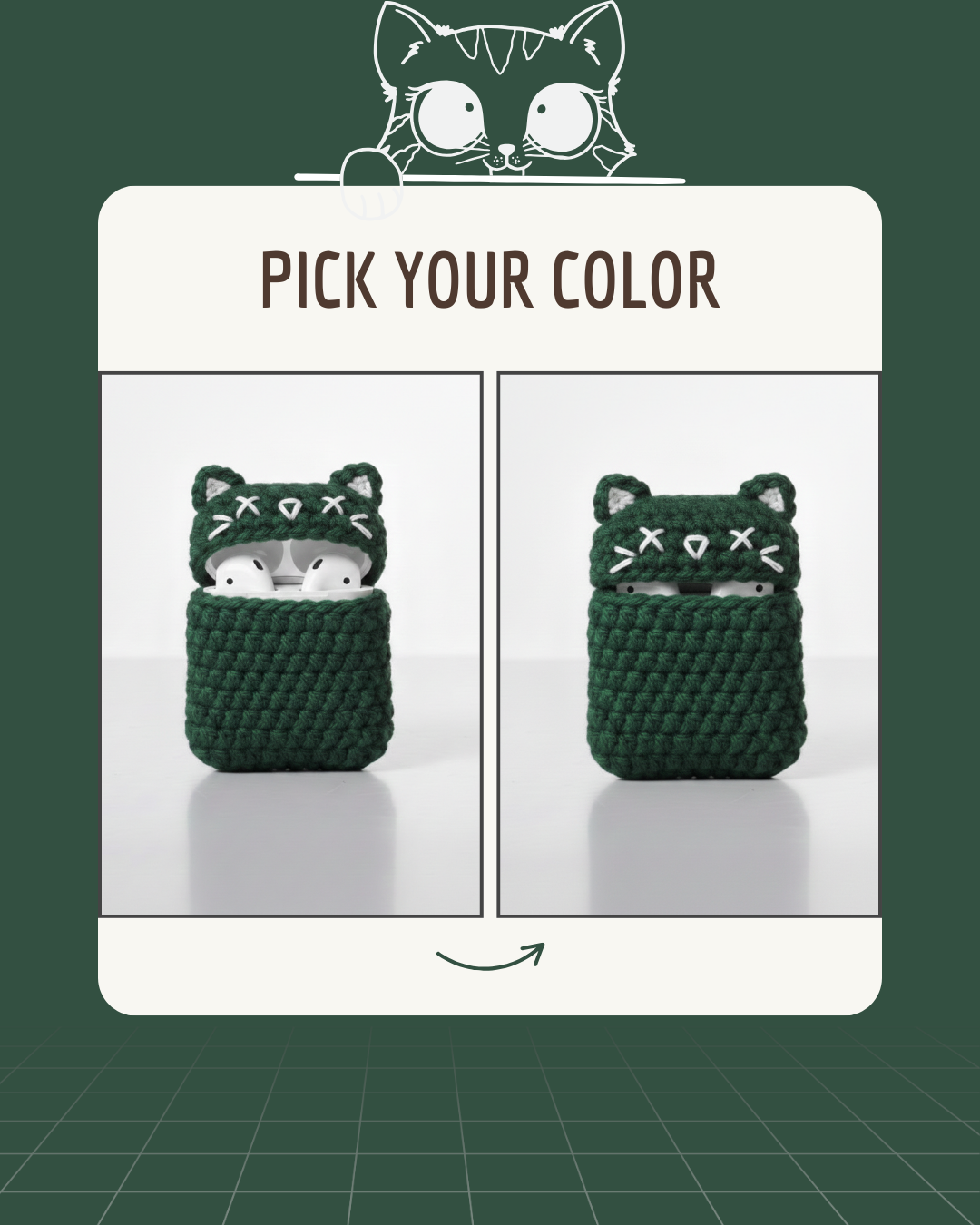 Cat Design Crochet Earbud Case