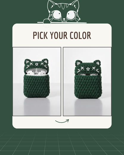 Cat Design Crochet Earbud Case