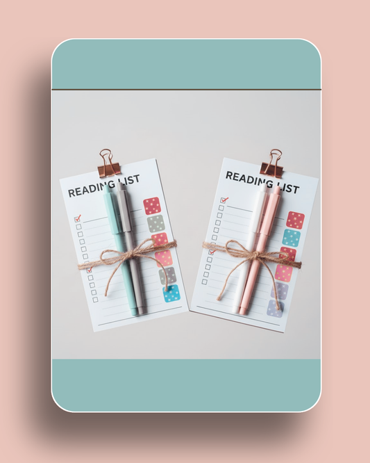 kawaii stationery Pakistan, reading list notebook, cute stationery for students, book tracker notebook, kawaii notebook with pen, study stationery gift, book lovers stationery