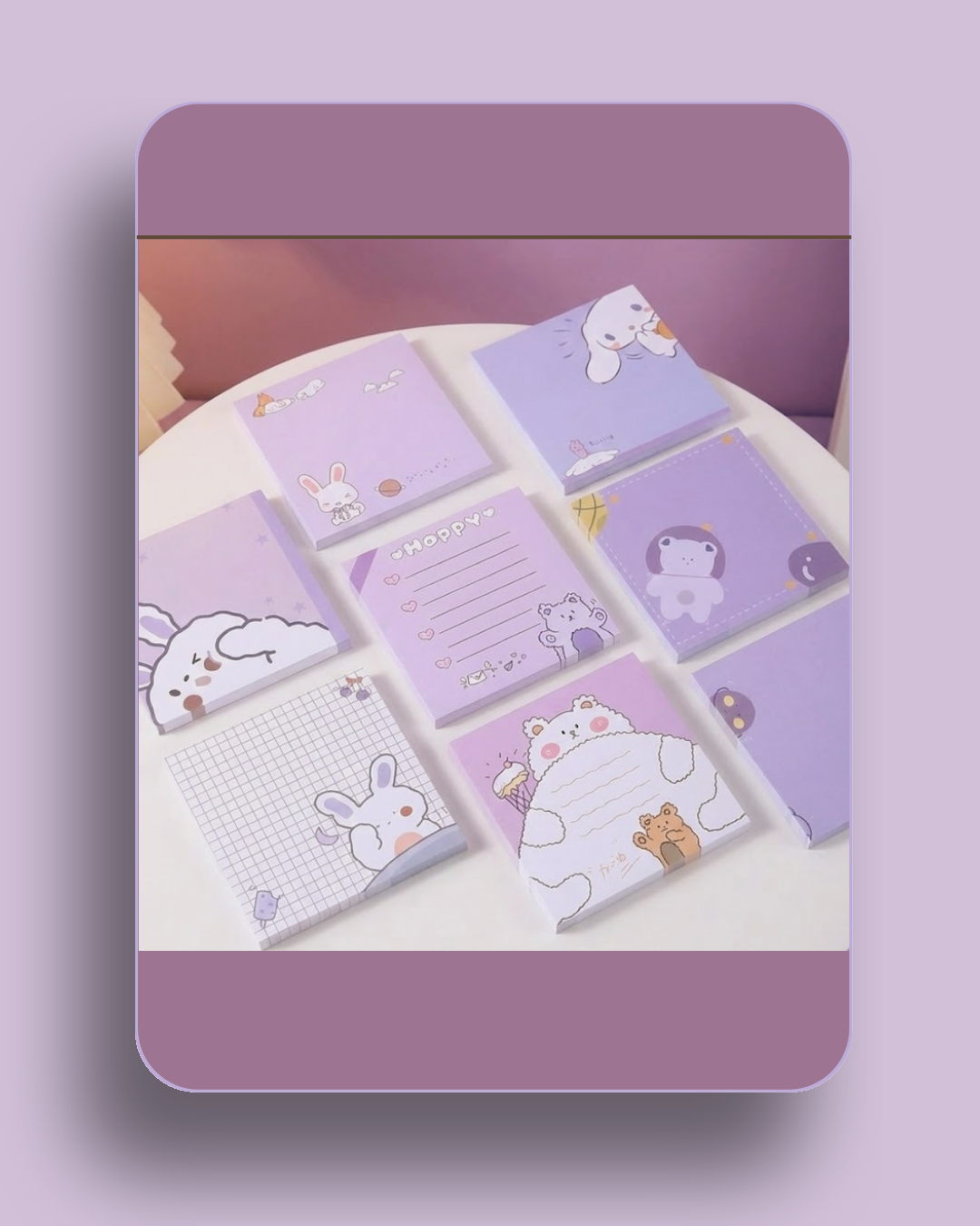 purple bear notepad, kawaii notepad, cute stationery Pakistan, bear themed stationery, aesthetic desk notes, kawaii note pad, study desk accessories, small gift stationery