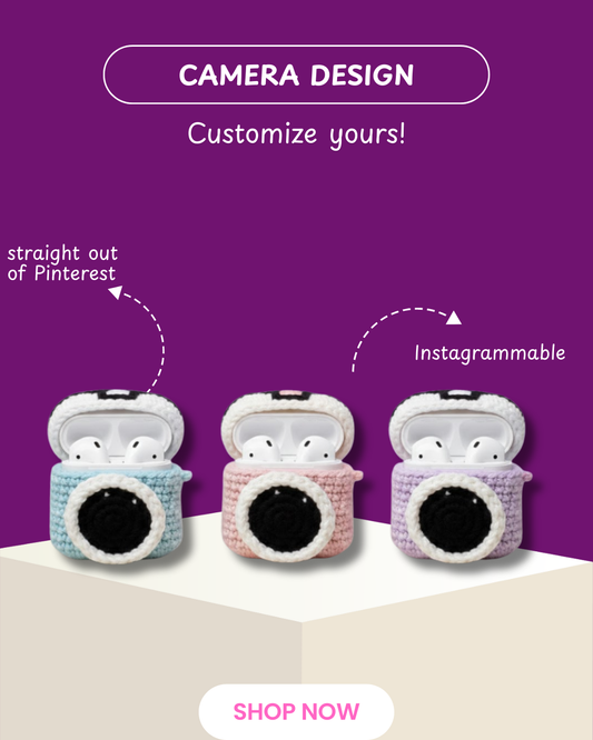 Camera Design Handmade Crochet Earbud Case