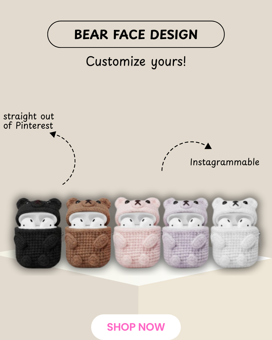 Bear Design Crochet Ear Bud Case