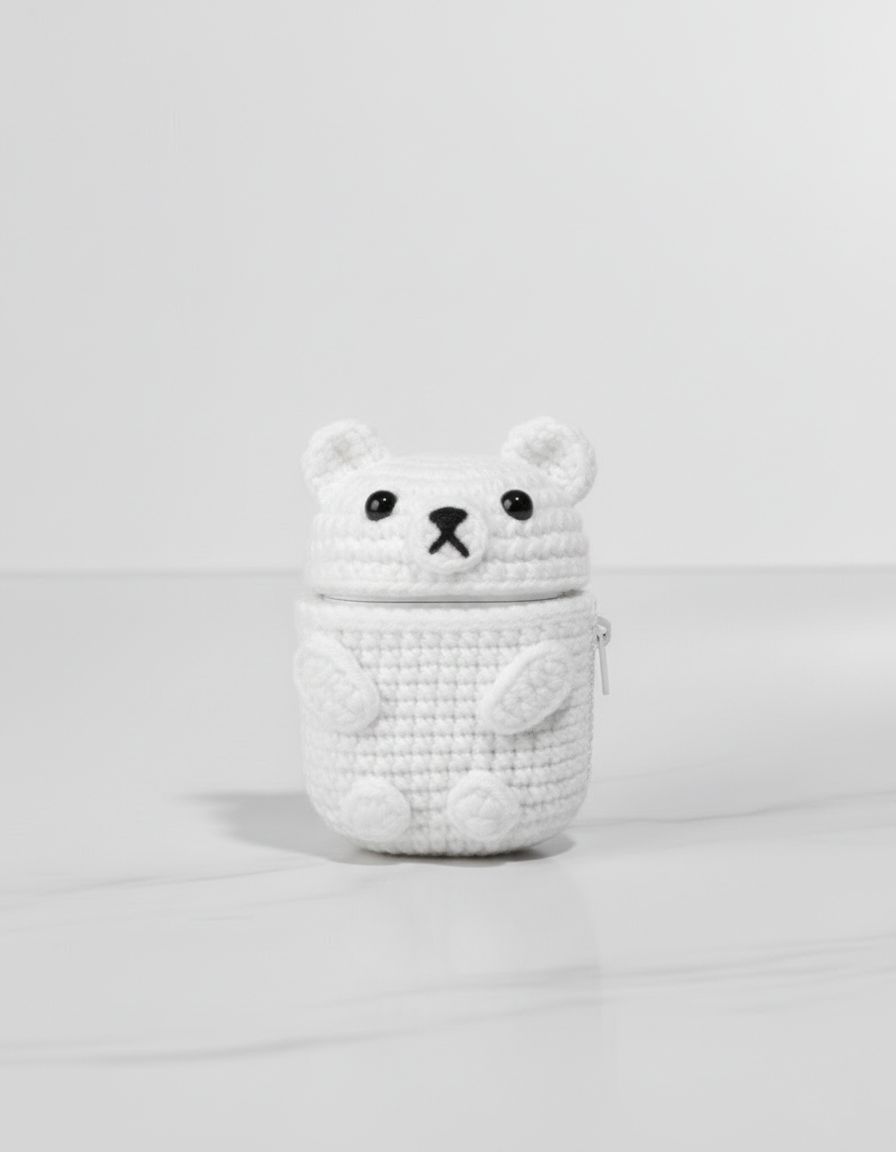 Bear Design Crochet Earbud Case
