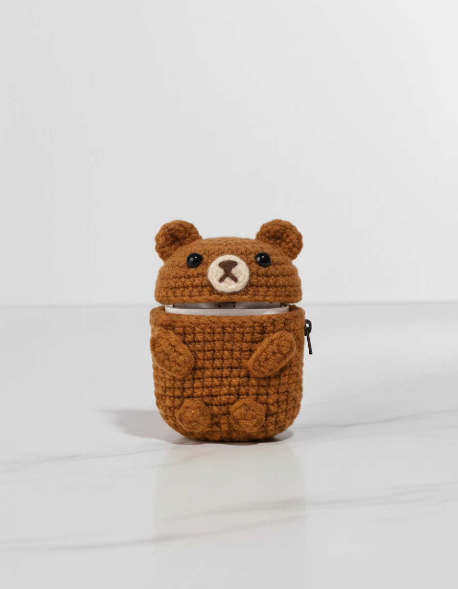 Bear Design Crochet Earbud Case