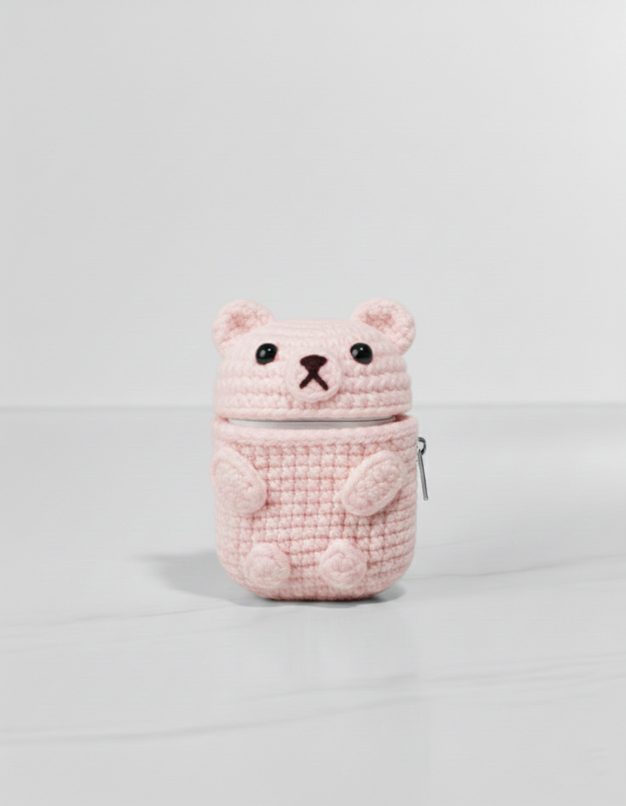 Bear Design Crochet Earbud Case