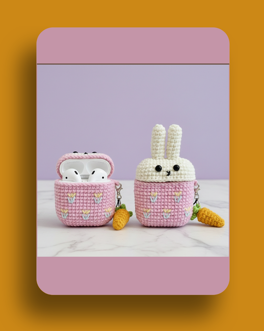 bunny crochet earbud case, crochet bunny earphone pouch, handmade crochet earbud holder, cute crochet earbud case, aesthetic crochet accessory, crochet keychain earbud case, portable crochet earphone case, giftable crochet earbud case, unique crochet bunny holder, crochet bag charm, handmade crochet gadget case, bunny-themed crochet earbud case, crochet accessory for earbuds, lightweight crochet earbud case, crochet gift for friends