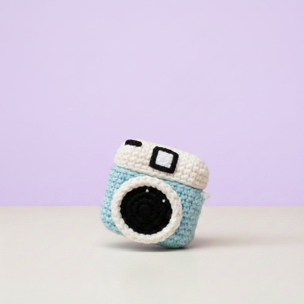 Camera Design Crochet Earbud Case