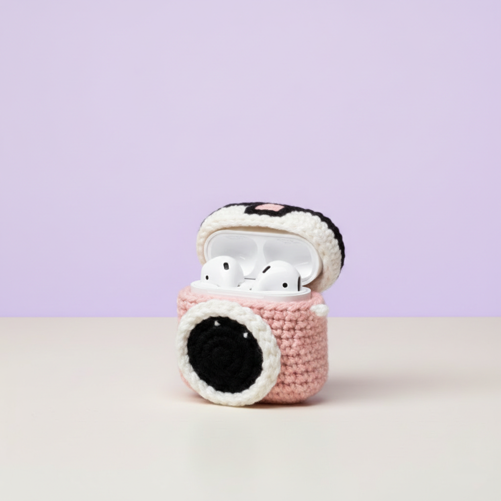 Camera Design Crochet Earbud Case