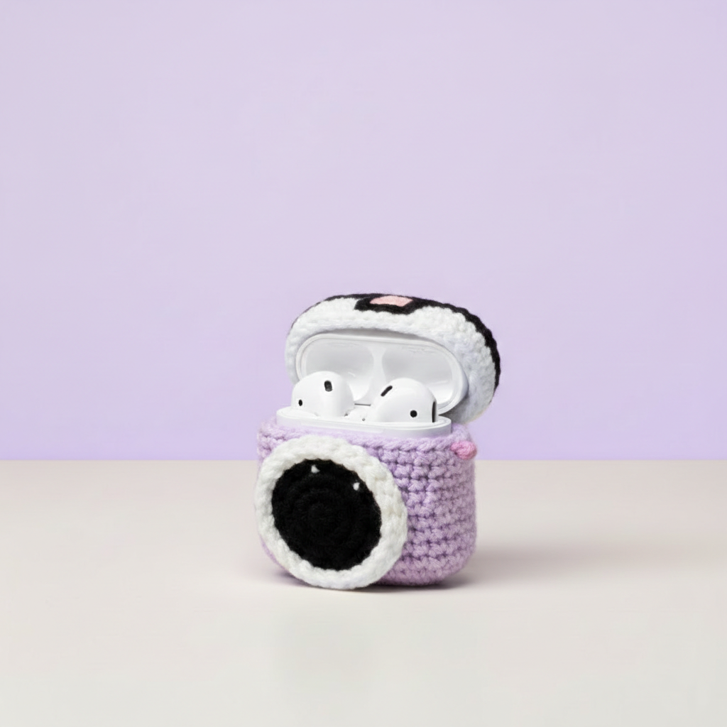 Camera Design Crochet Earbud Case
