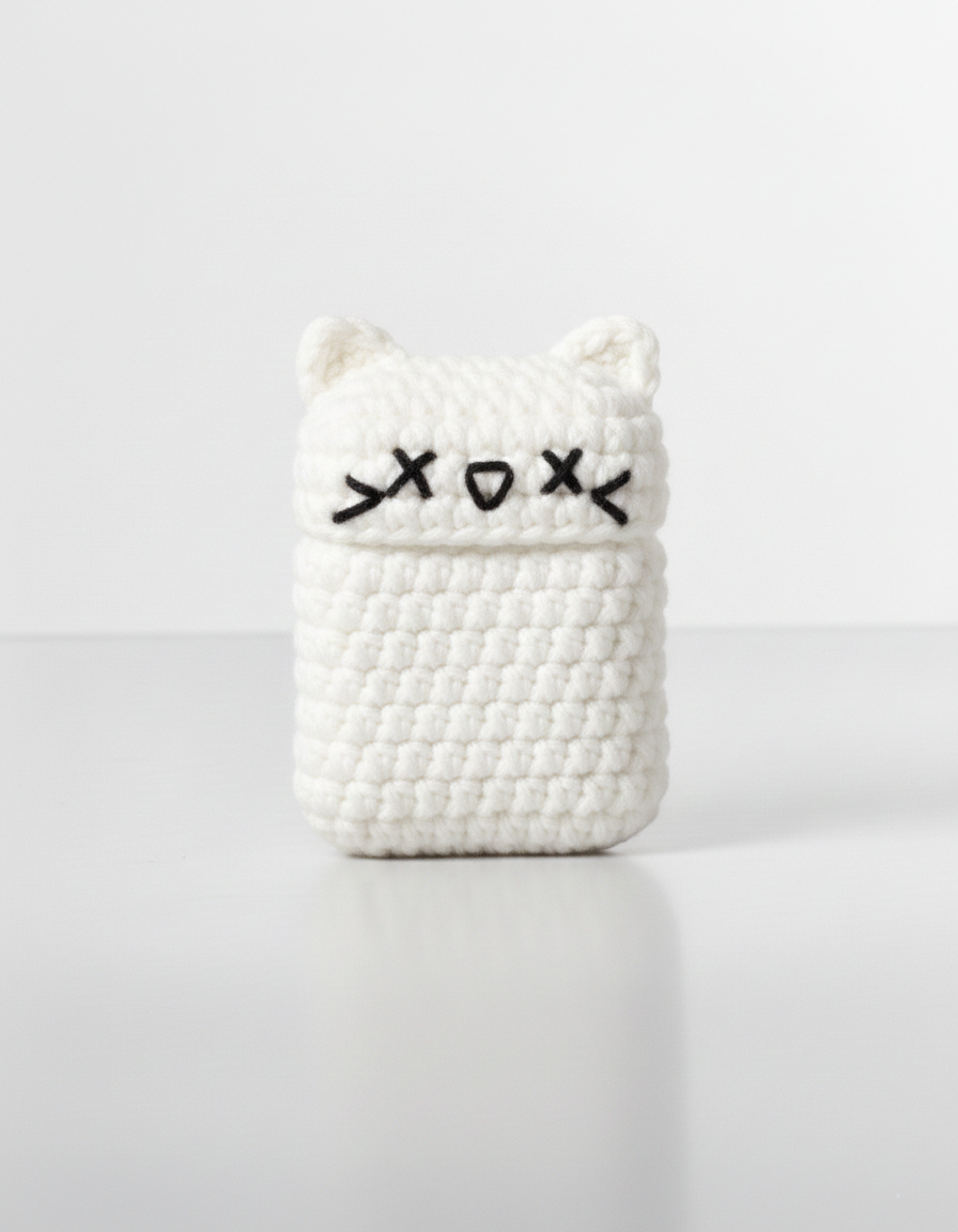 Cat Design Crochet Earbud Case
