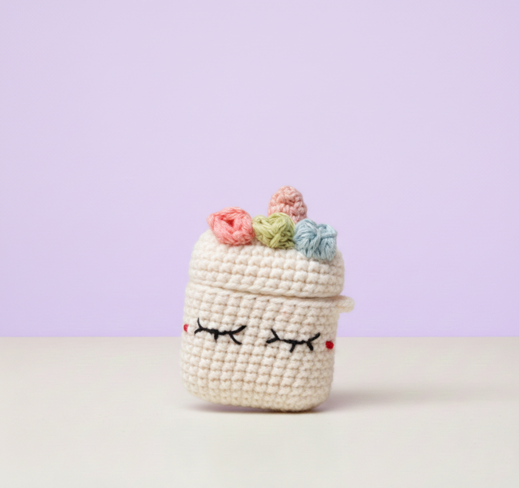 Girly Pop Design Crochet Earbud Case