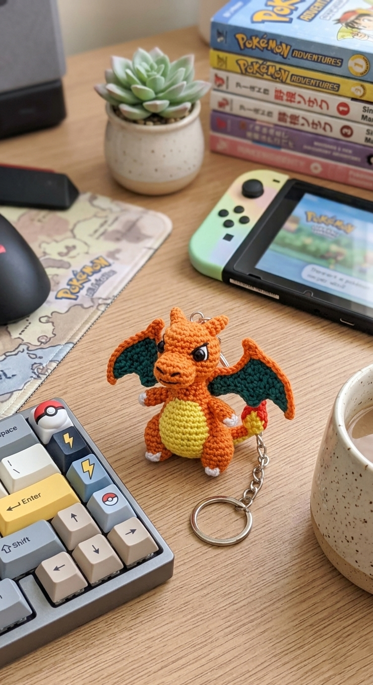 Crochet Charizard Character Keychain