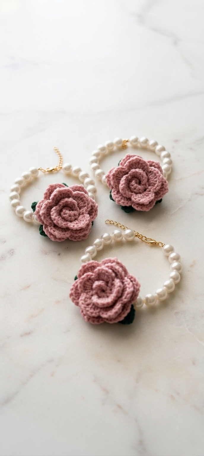 Crochet Flower Pearl Design Gajras / bracelets