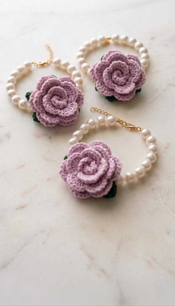 Crochet Flower Pearl Design Gajras / bracelets