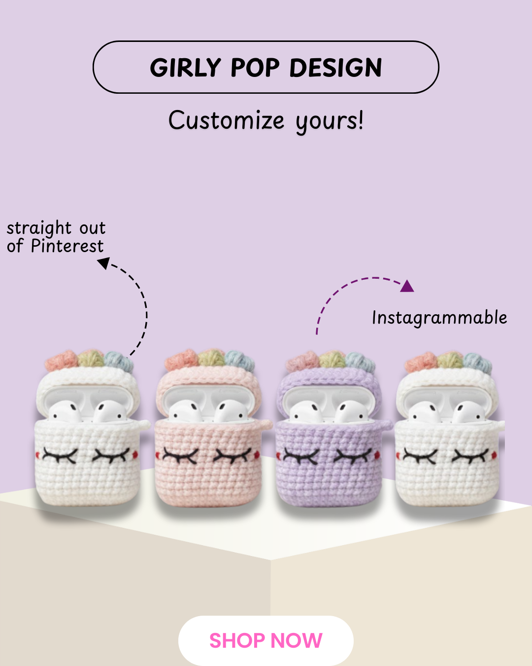 Girly Pop Design Crochet Earbud Case