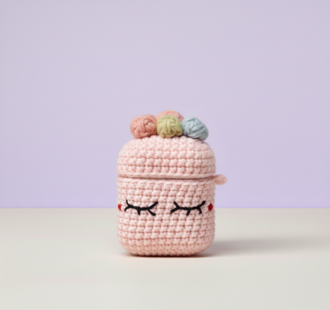 Girly Pop Design Crochet Earbud Case