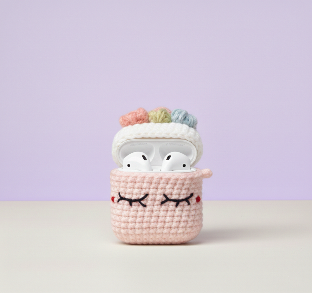 Girly Pop Design Crochet Earbud Case