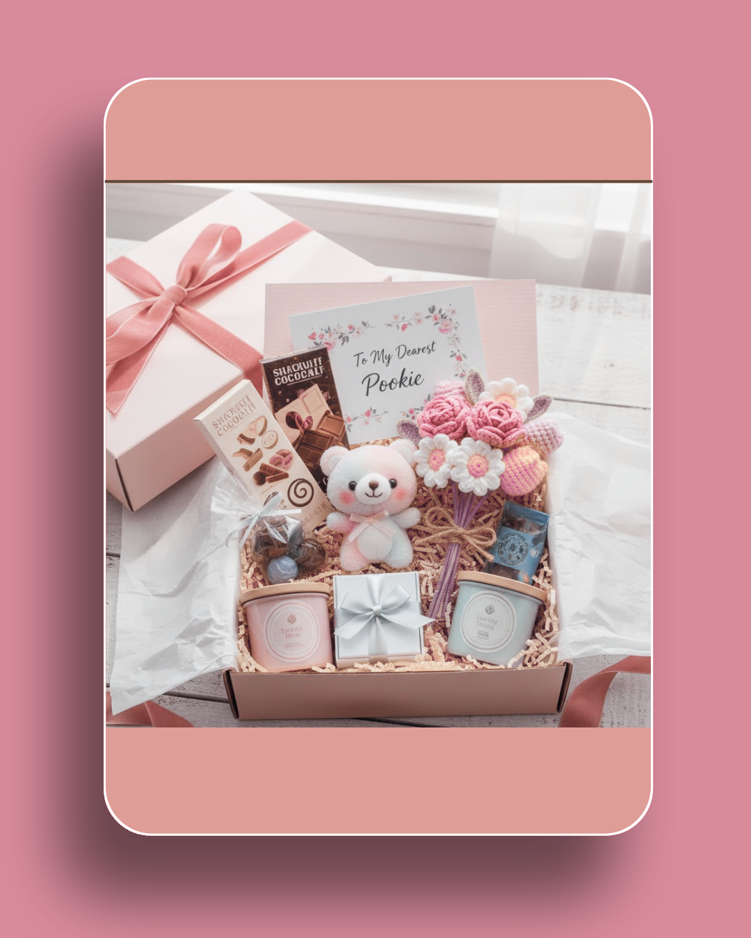 pookie gift box for her, gift box for girlfriend pakistan, kawaii gift set for her, crochet tulip bouquet, cute teddy gift, chocolates gift box, scented candle gift, jewelry gift set pakistan, handmade gift box for her, aesthetic gift box for her, gift hamper for her pakistan, playful gift set for women, cozy gift box for her, unique gift box pakistan, kawaii accessories gift set