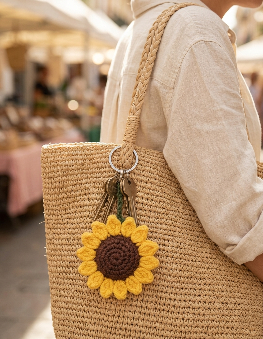 Sunflower Crochet Keychain