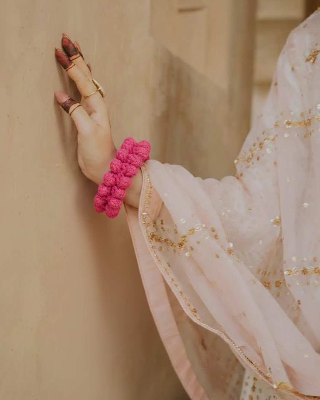 Pink Color Crochet Gajras | One Color Crochet Gajras