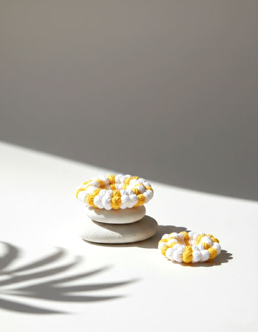 Yellow and White Color Crochet Gajras | Two Color Crochet Gajras