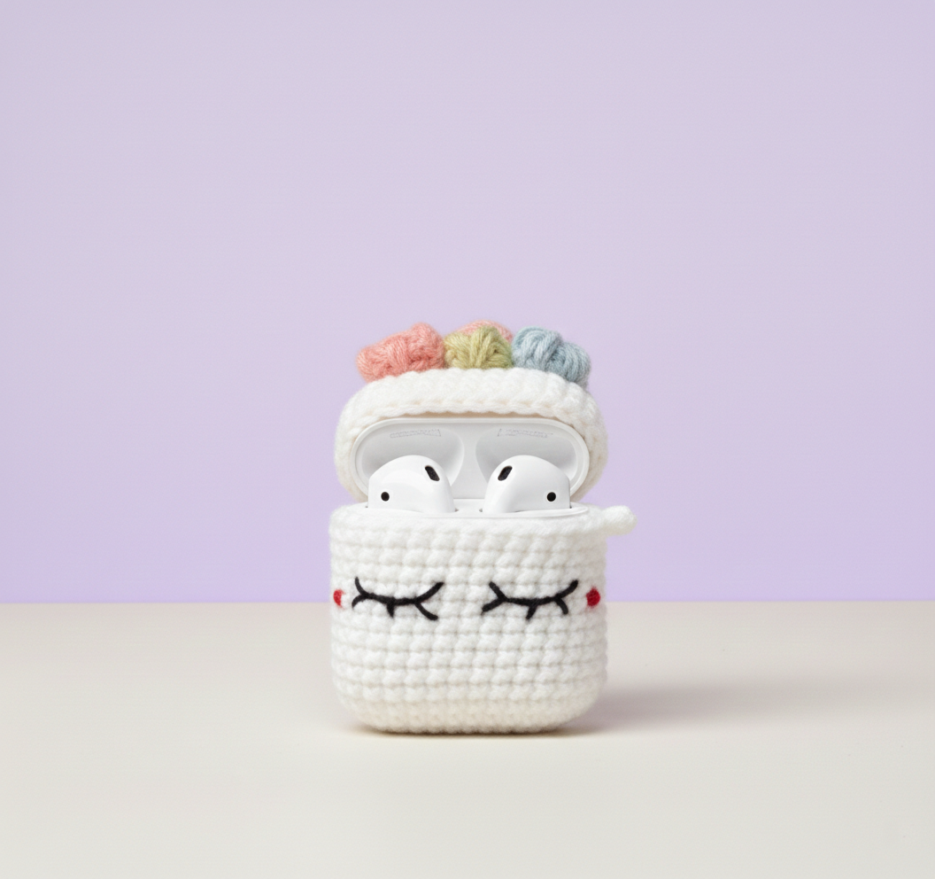 Girly Pop Design Crochet Earbud Case